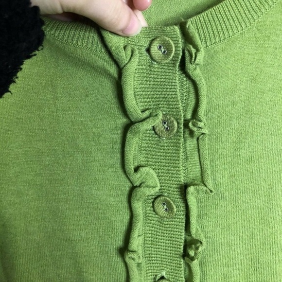 BODEN Cotton Ruffle Button Cardigan in Apple Green - Picture 7 of 12